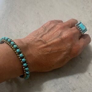 Vintage Handmade Turquoise Bead and Brass Bracelet - Women Jewelry